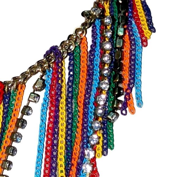 Vintage Multi Colored Chain Fringe and CZ Boho Necklace… Rare! - Picture 10 of 11